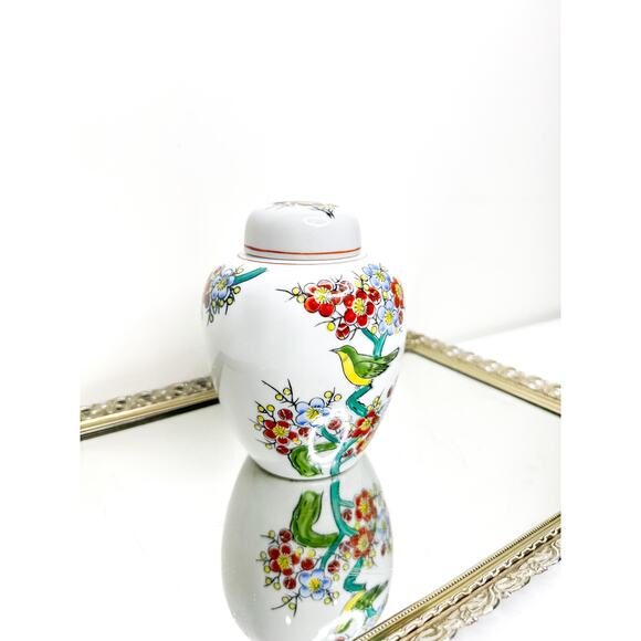 Hand Crafted Japenese Lidded Ginger Jar Bird Floral Motiff - Picture 2 of 10